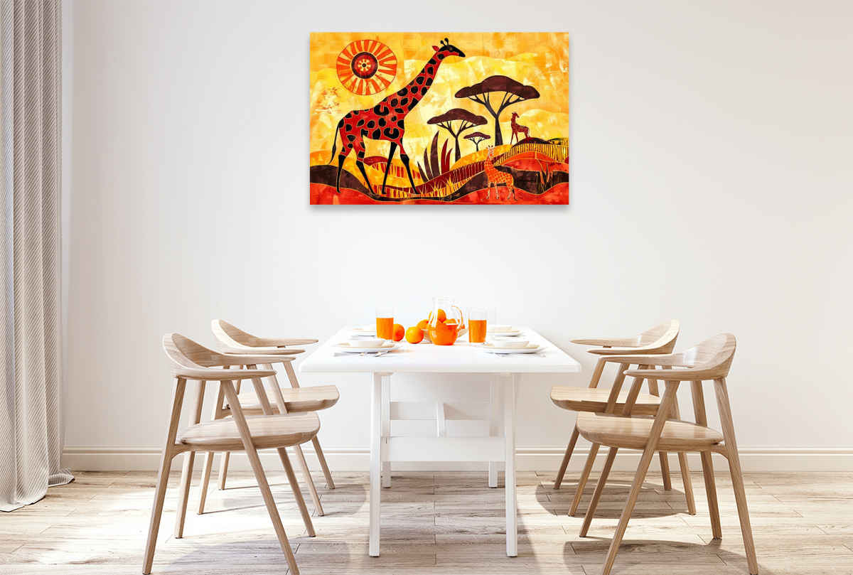 Giraffenfamilie vor kunstvoller Savannensonne