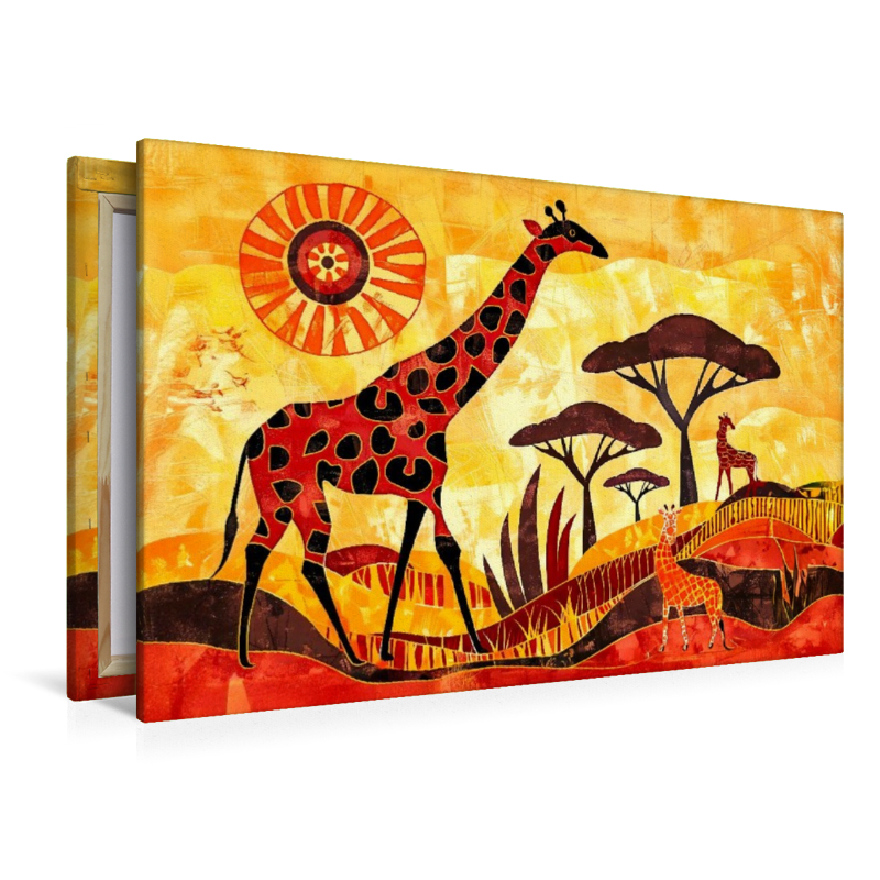 Giraffenfamilie vor kunstvoller Savannensonne