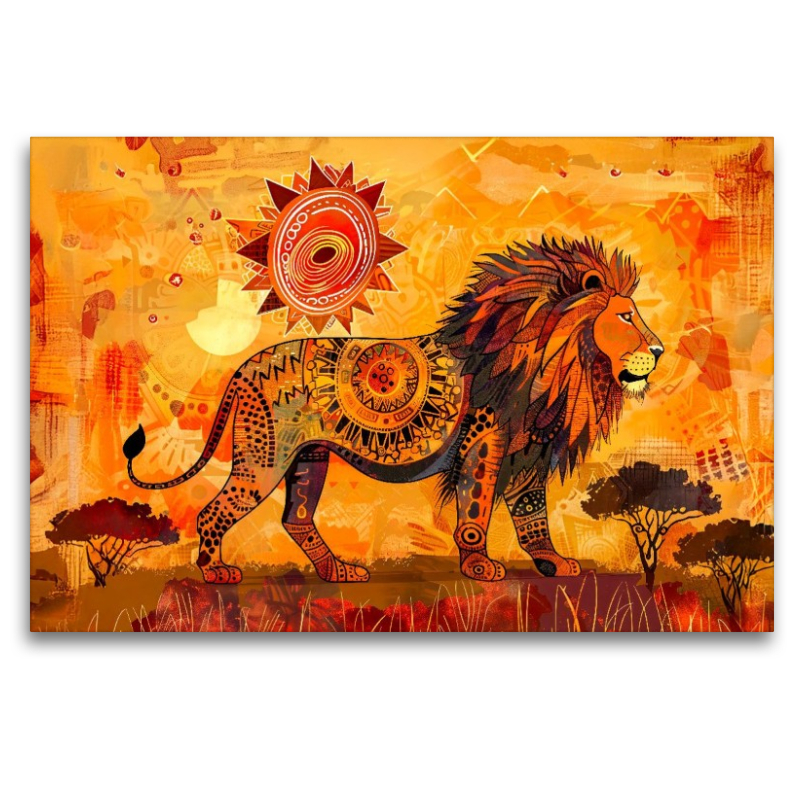 Löwe in leuchtender Savannenlandschaft