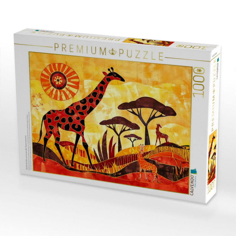 Giraffenfamilie vor kunstvoller Savannensonne
