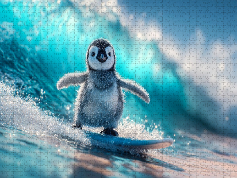 Pinguin stark auf dem Surfbrett
