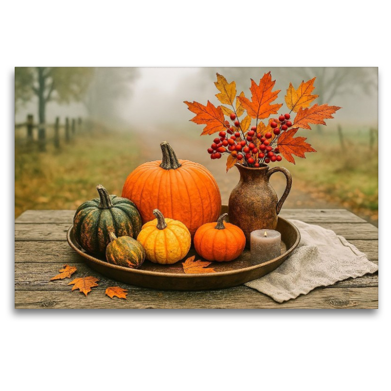 Herbststille mit Kürbissen
