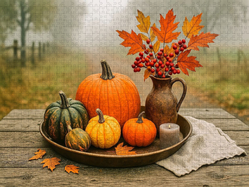 Herbststille mit Kürbissen