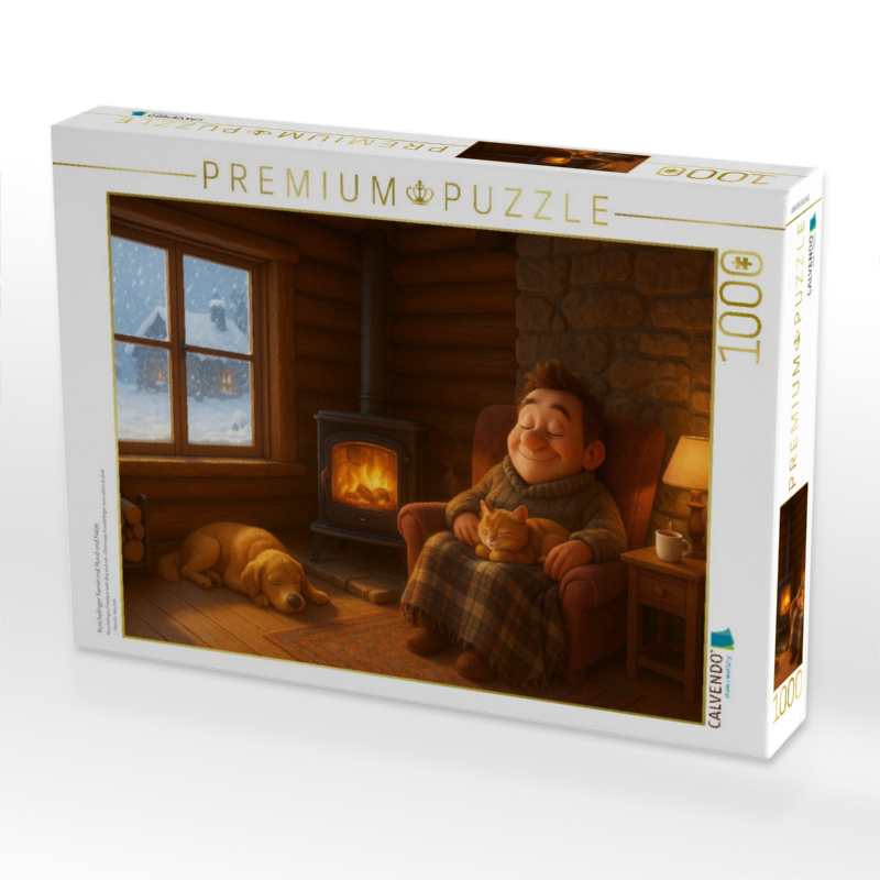 Kuschelinger Kamin mit Hund und Katze
