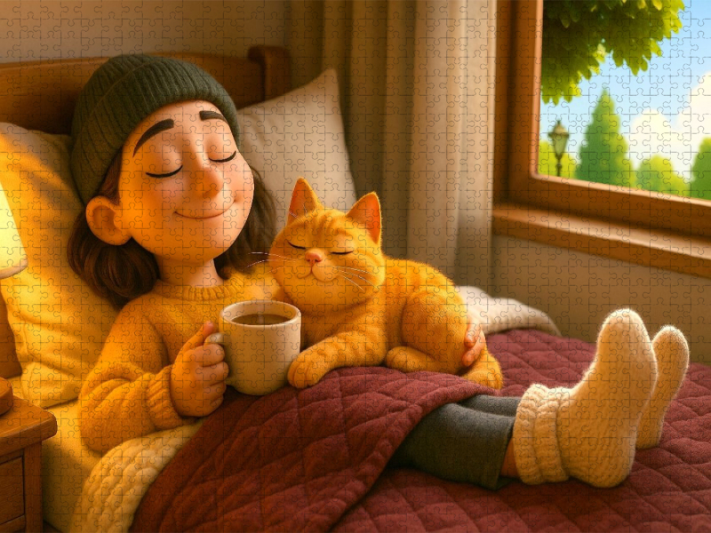 Warme Socken im Sommer - Chillen mit Katze und Kaffee