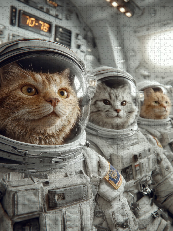 Drei Katzen als Astronauten auf Mission im Weltall