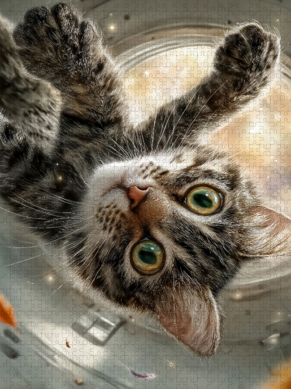 Katze schwebt schwerelos in Raumstation im Weltall