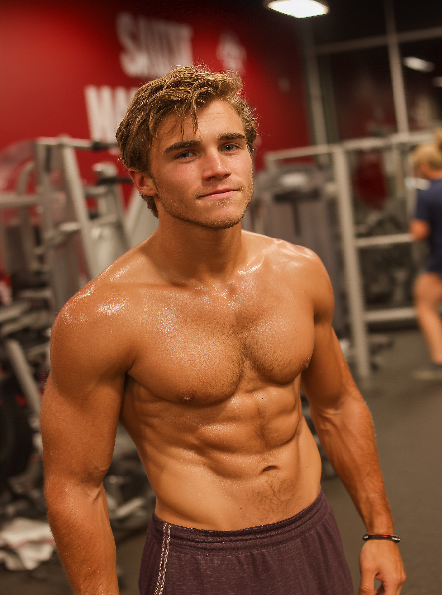 Sexy Mann mit Sixpack im Fitnessstudio beim Training