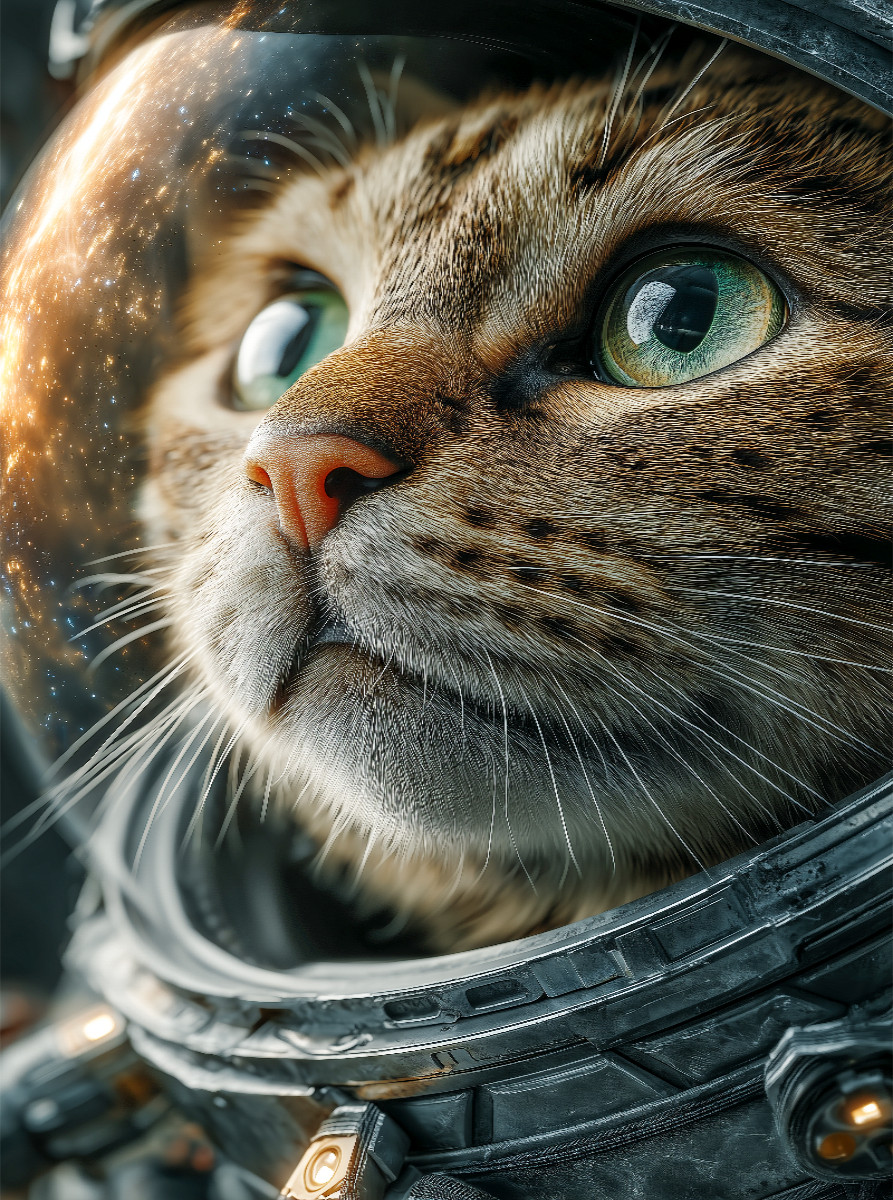 Katze mit Raumanzug im Weltall als Astronaut