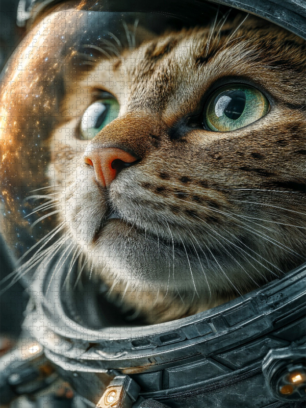 Katze mit Raumanzug im Weltall als Astronaut