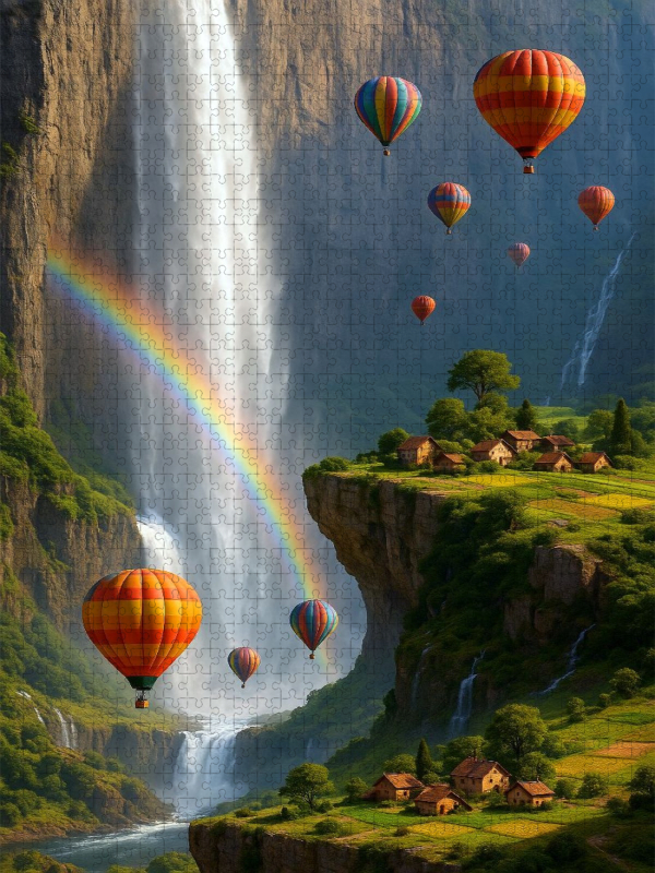 Aufsteigen am Regenbogen entlang - Heißluftballons in surrealer Landschaft