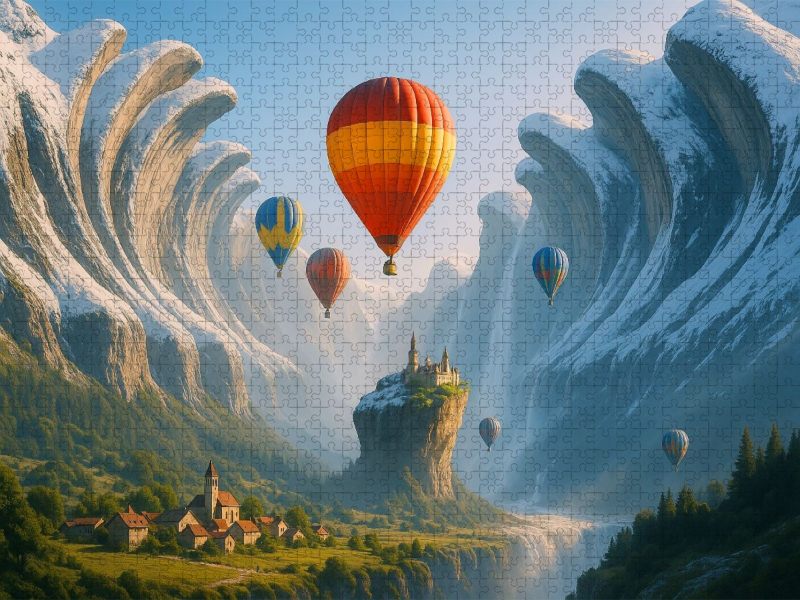 Behütet im unerreichbaren Tal - Heißluftballons in einer surrealen Landschaft