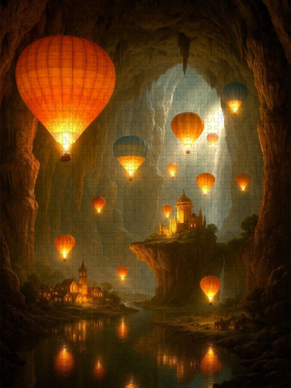 Nächtliches Schweben voll Magie - Heißluftballons in einer riesigen Höhle