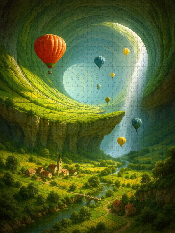 Die fruchtbare Höhle - Heißluftballons in Fantasy Landschaft
