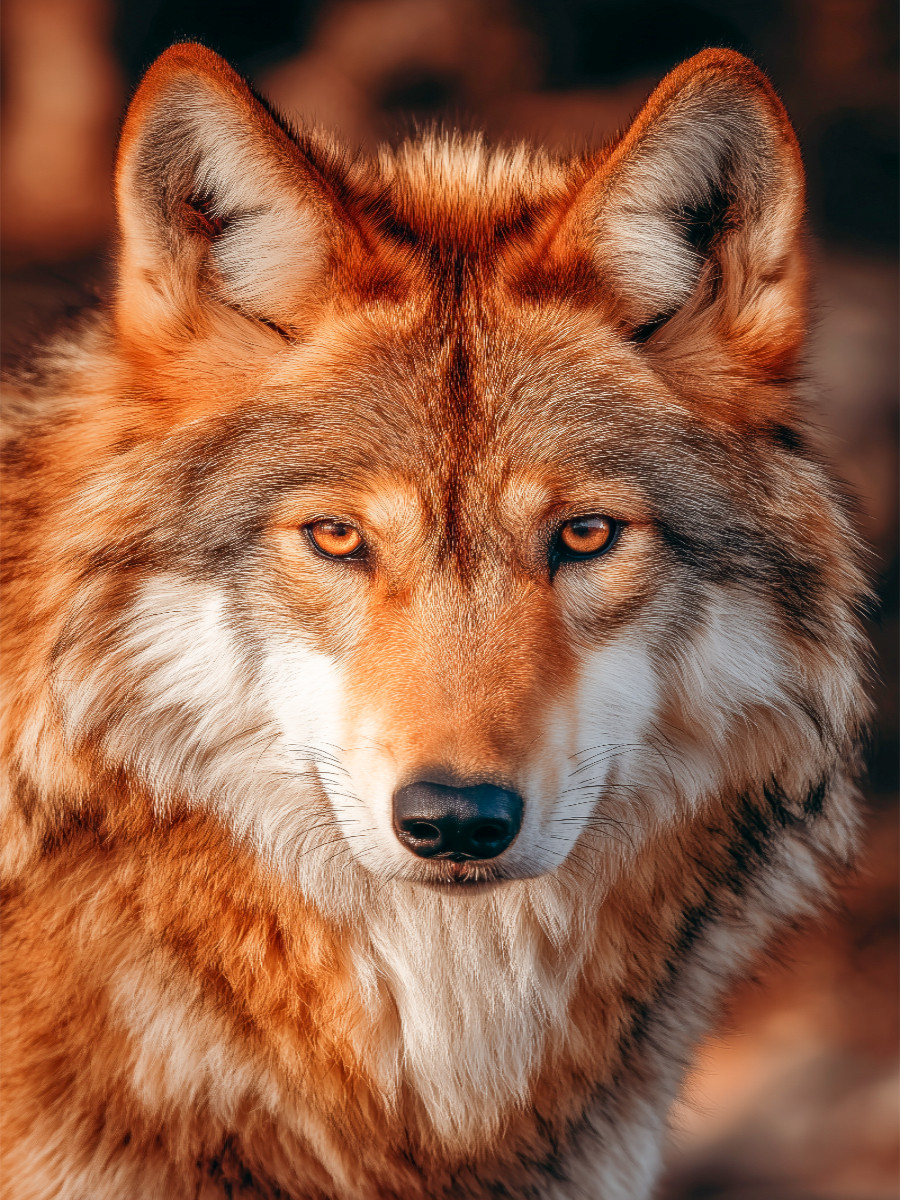 Mexikanischer Wolf mit intensivem Blick in warmem Licht