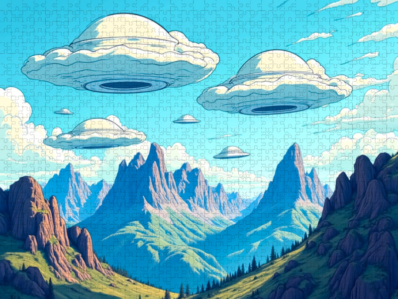 Lenticularwolken über Gebirgslandschaft