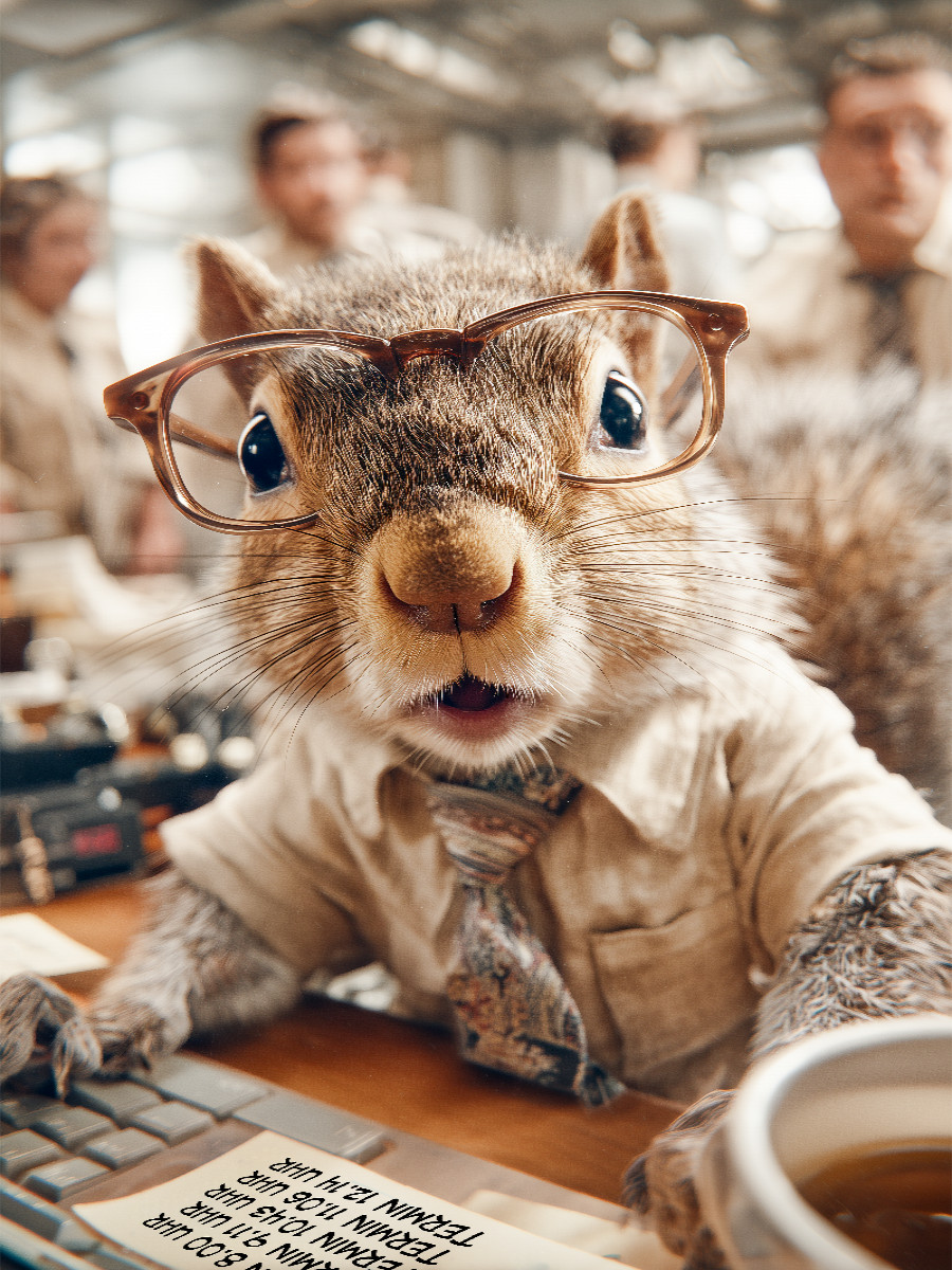 Tierpuzzle mit Eichhörnchen im Büro - der Kollege der alles verplant und trotzdem sympathisch bleibt