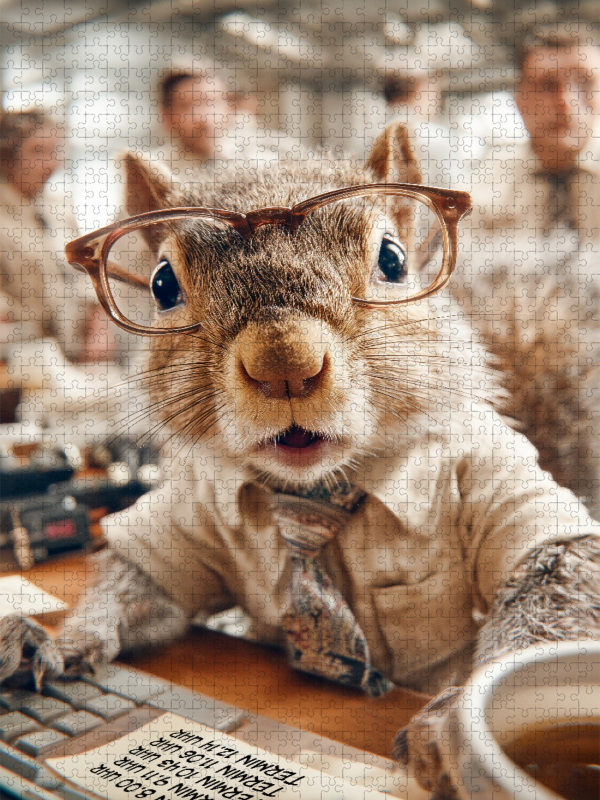 Tierpuzzle mit Eichhörnchen im Büro - der Kollege der alles verplant und trotzdem sympathisch bleibt