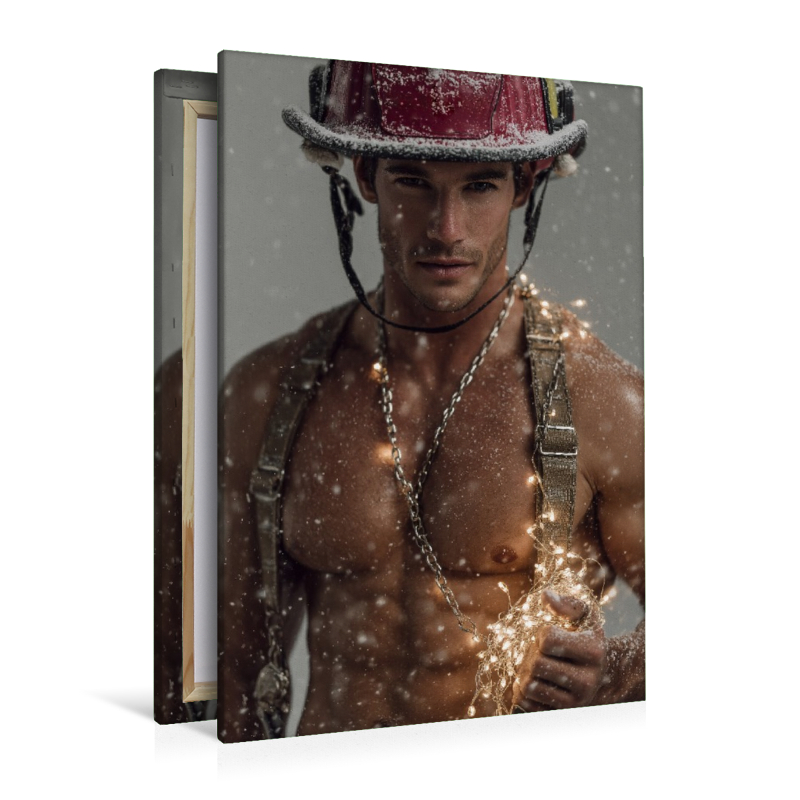 Sexy Feuerwehrmann mit nacktem Oberkörper und Lichterkette