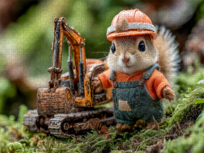 Eichhörnchen als Bauarbeiter auf der Baustelle