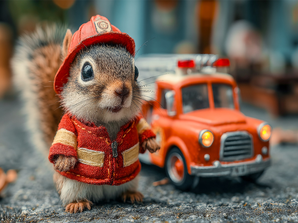 Mutiges Feuerwehr-Eichhörnchen im Einsatz