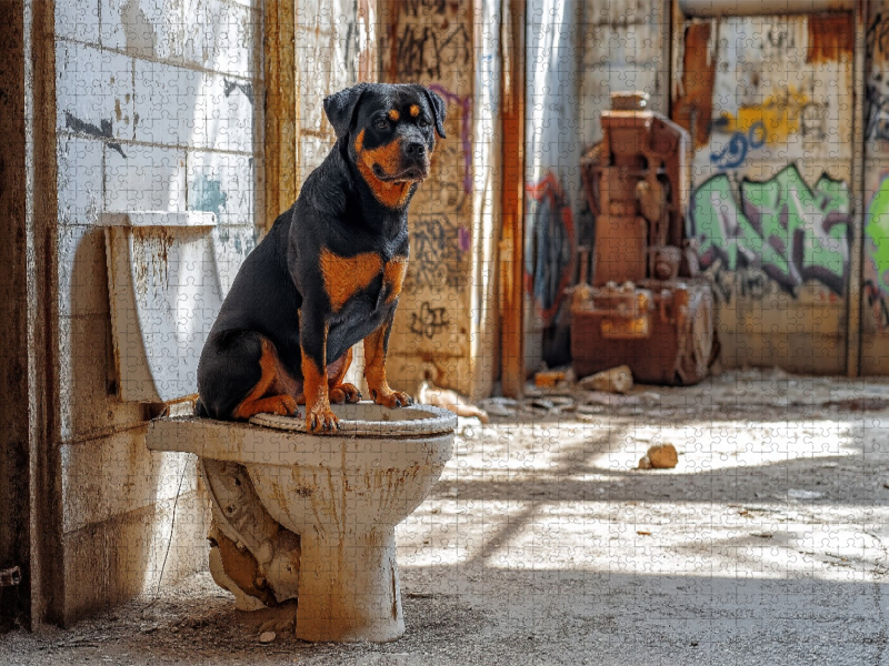 Kackender Rottweiler - Toilettengang mit Stil
