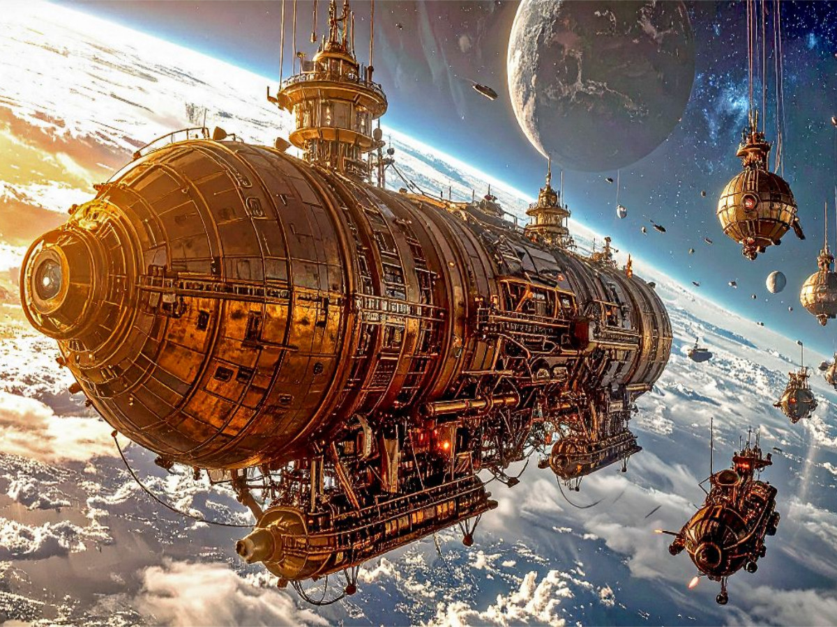 Reparaturarbeiten an der Außenhaut von Cylboat XII im Orbit