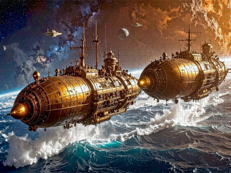 Testflug der Zwillingsschiffe Steamcraft IV und Steamcraft V unter atmosphärischen Bedingungen