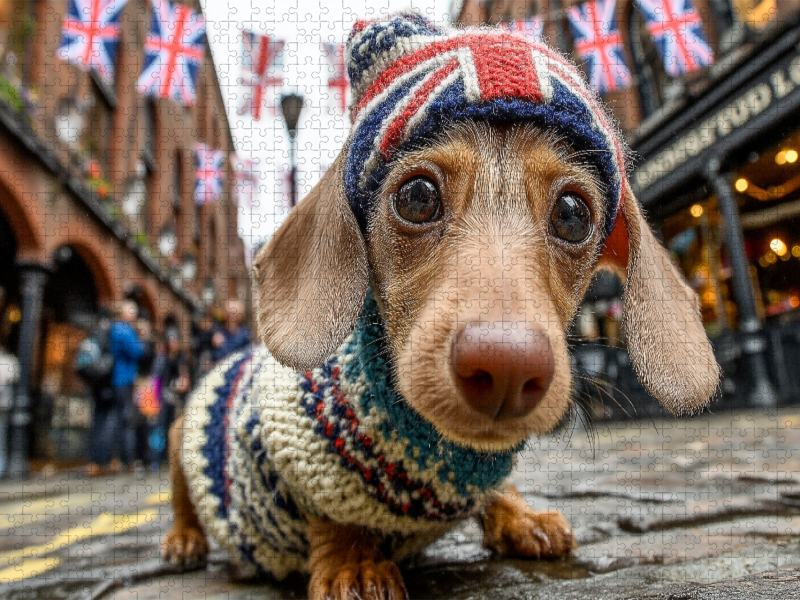 Süßer Dackel in London - witziges Hundepuzzle für Fans von Großbritannien