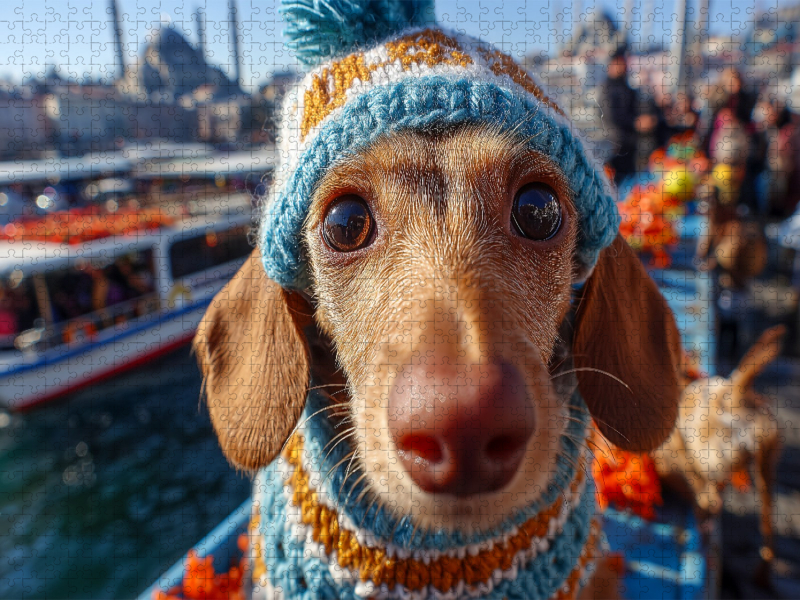 Ein neugieriger Dackel erkundet Istanbul - das perfekte Hundepuzzle für alle, die Dackel lieben.
