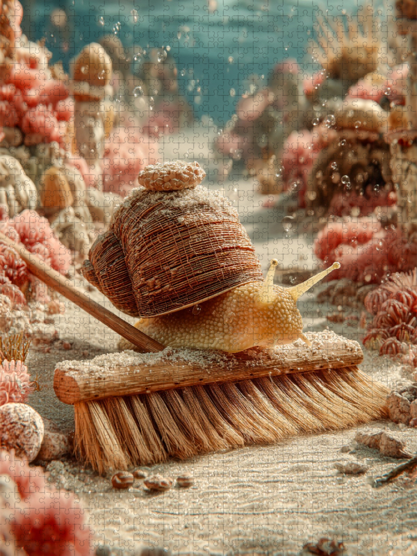 Lustige Unterwasser-Schnecke mit Besen im Korallenriff