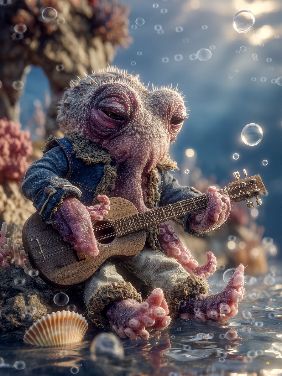 Musizierender Oktopus auf Korallenriff - Fantasievolles Kinderpuzzle unter Wasser