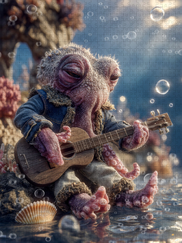 Musizierender Oktopus auf Korallenriff - Fantasievolles Kinderpuzzle unter Wasser