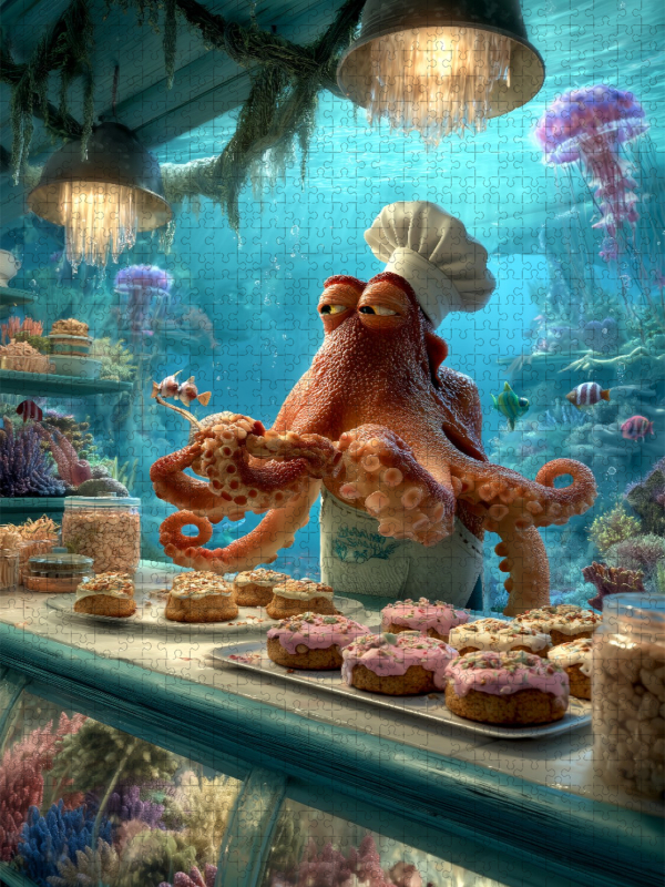 Lustiger Oktopus als Bäcker unter Wasser