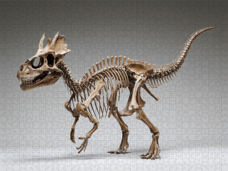 Pachycephalosaurus-Skelett mit Kuppelschädel seitlich