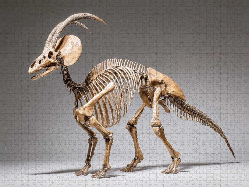 Dinosaurier Parasaurolophus-Skelett mit markantem Kopfkamm