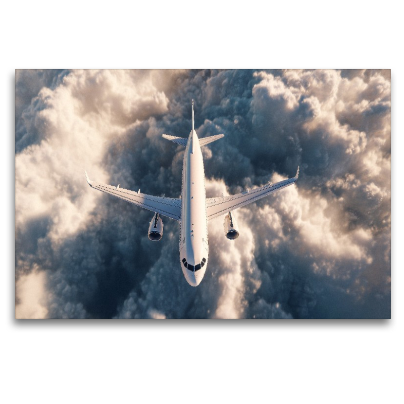 Flugzeug über den Wolken im Gegenlicht