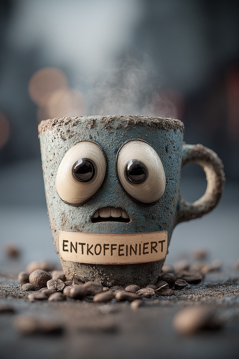Entkoffeinierter Kaffee mit Panikblick - Lustiges Motiv für Koffeinfreunde