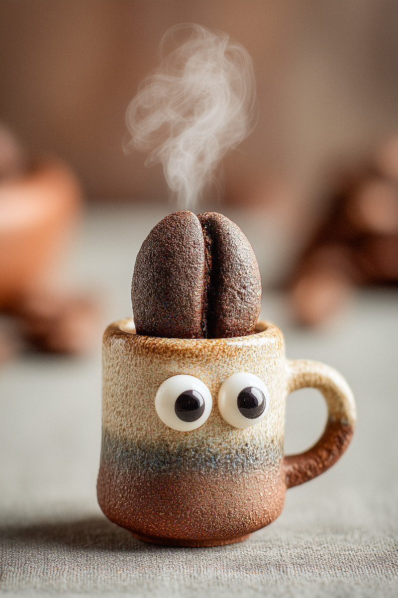 Hyperaktiver Espresso mit Kaffeebohnen - Energie trifft Humor