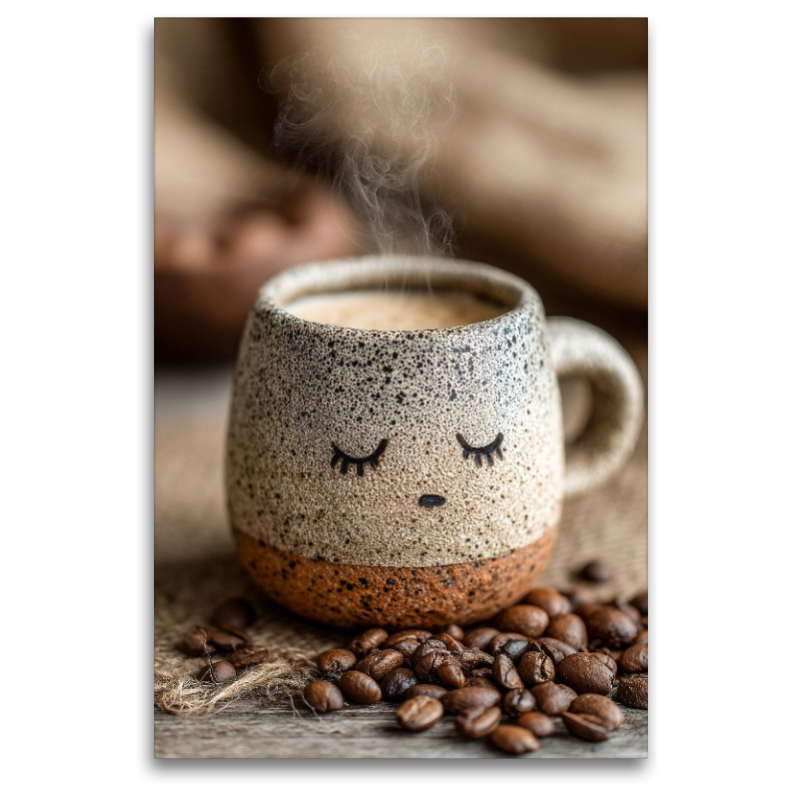 Müder Kaffee mit Schlafaugen - Sanftes Morgenmotiv für Kaffeefans