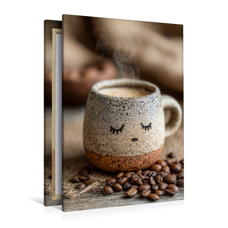 Müder Kaffee mit Schlafaugen - Sanftes Morgenmotiv für Kaffeefans