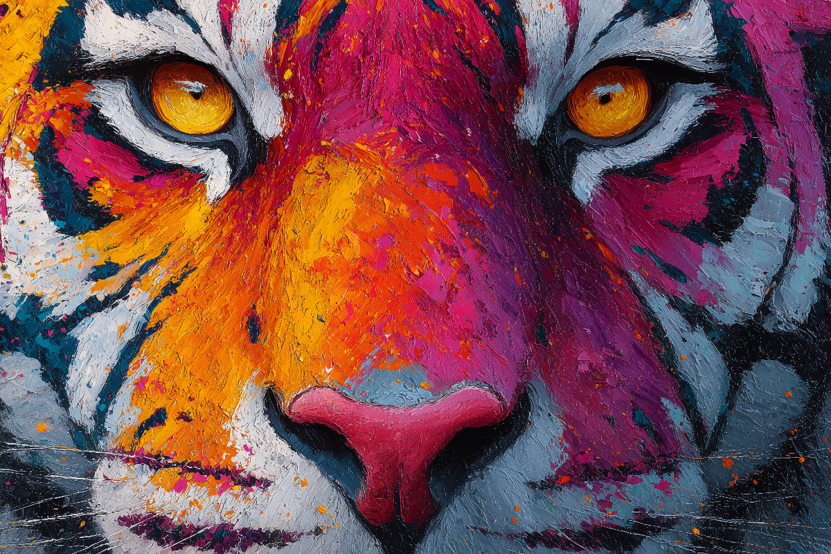Bunter Tiger mit intensivem Blick