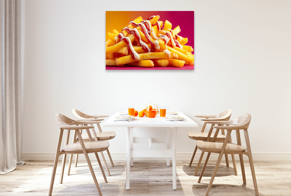 Pommes rot-weiß mit Ketchup und Mayo