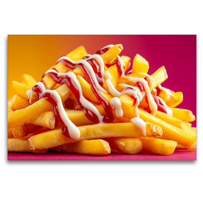 Pommes rot-weiß mit Ketchup und Mayo