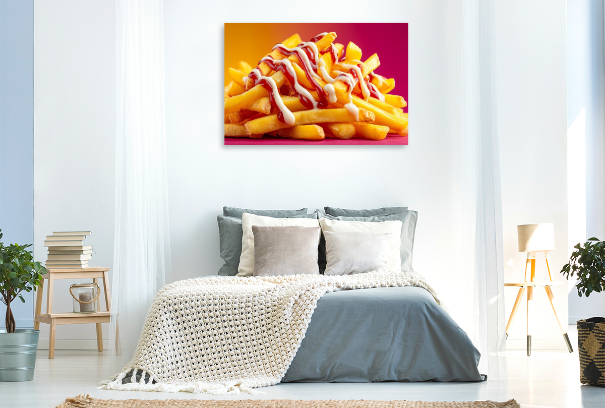 Pommes rot-weiß mit Ketchup und Mayo