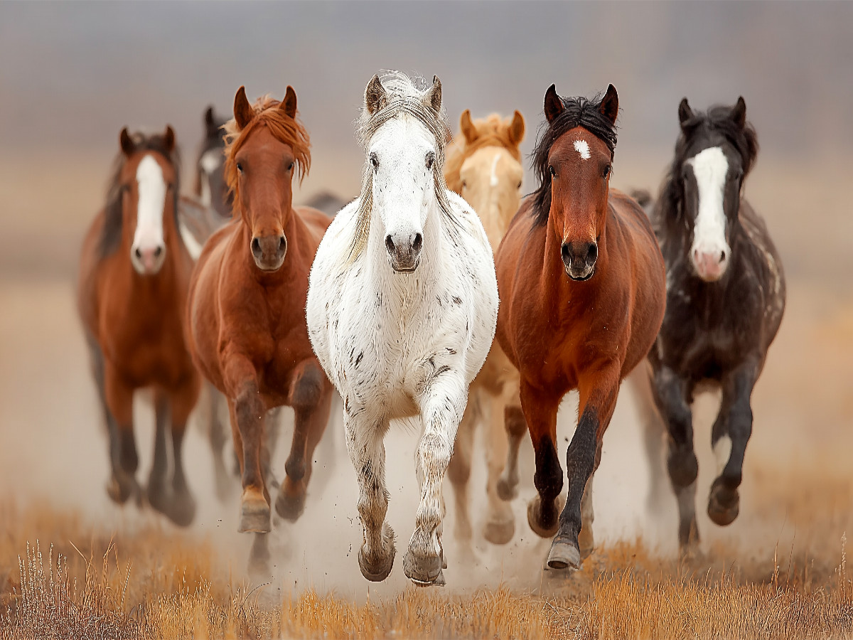 Wild lebende Mustangs im Galopp