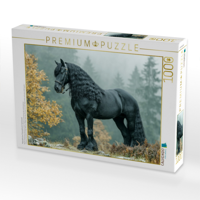 Majestätisches Friesenpferd im Herbstwald