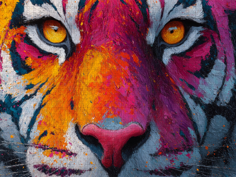 Bunter Tiger mit intensivem Blick