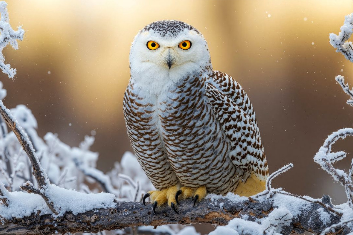 Eine aufmerksame Schneeeule