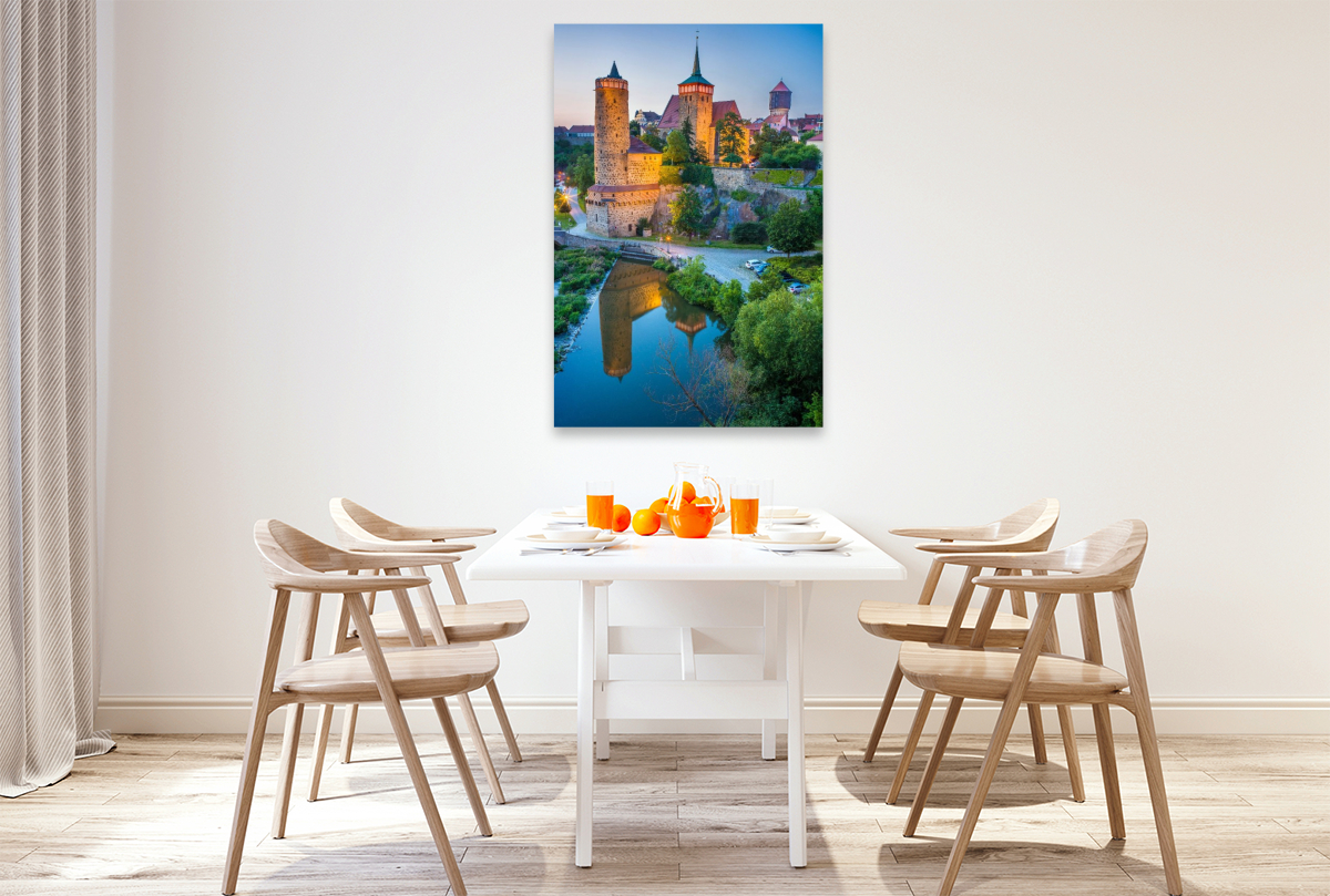 Bautzen nach dem Sonnenuntergang - Blick über die Spree zur Altstadt